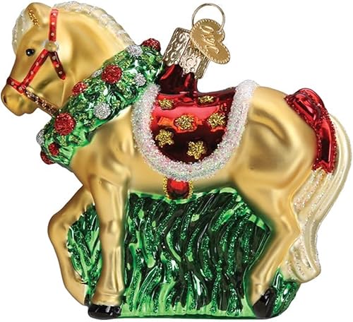 Miniatura 5 de Old World Christmas - Adorno de caballo con copo de nieve de vidrio soplado para árbol de Navidad, decoración festiva hecha a mano, colección de
