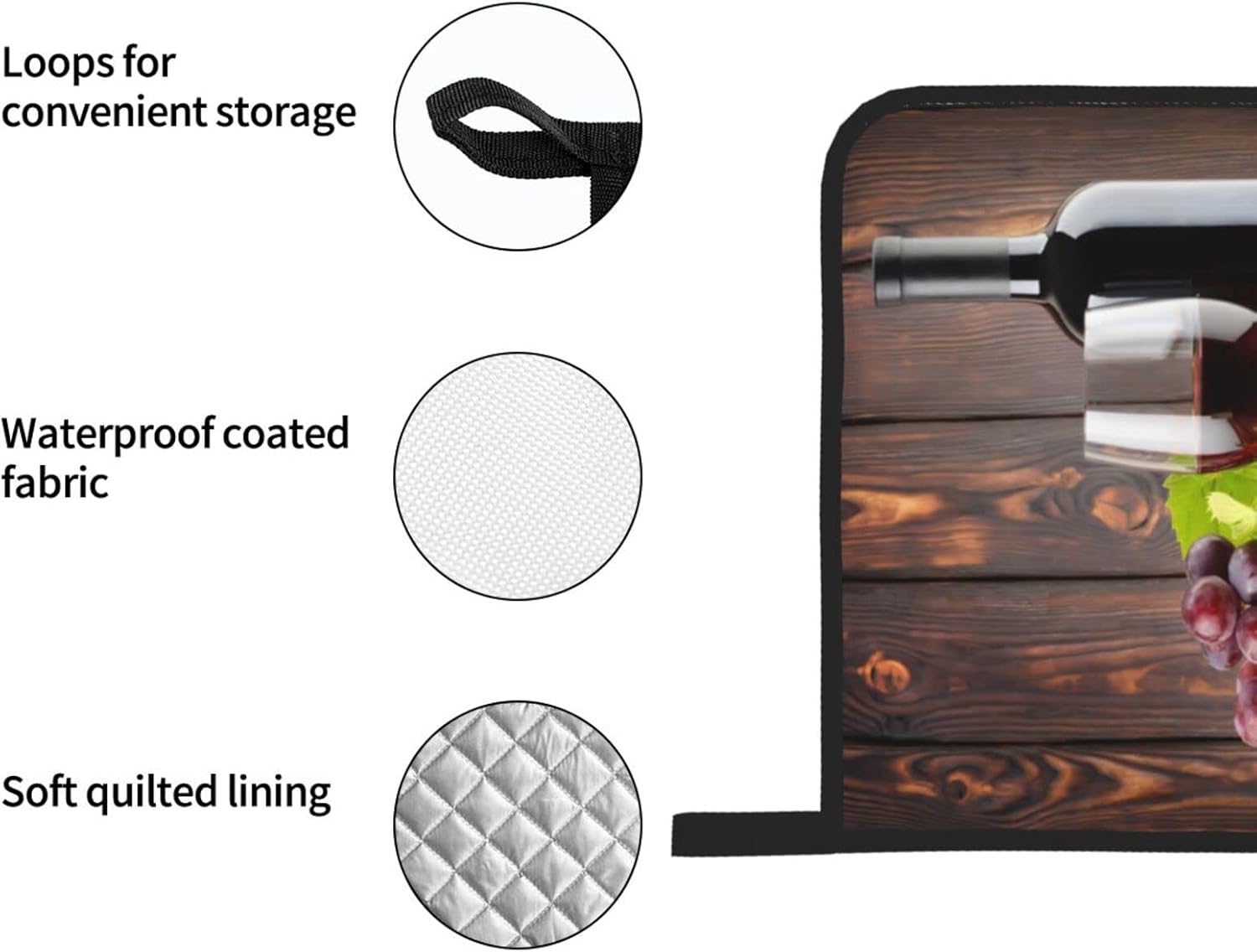 4Pcs Oven Mitts and Pot Holders Set Red Wine Cabernet Bottle Glass Cheese Grapes On Wood Planks Print Heat Resistant Kitchen Gloves for Cooking,Grilling,Baking,BBQ