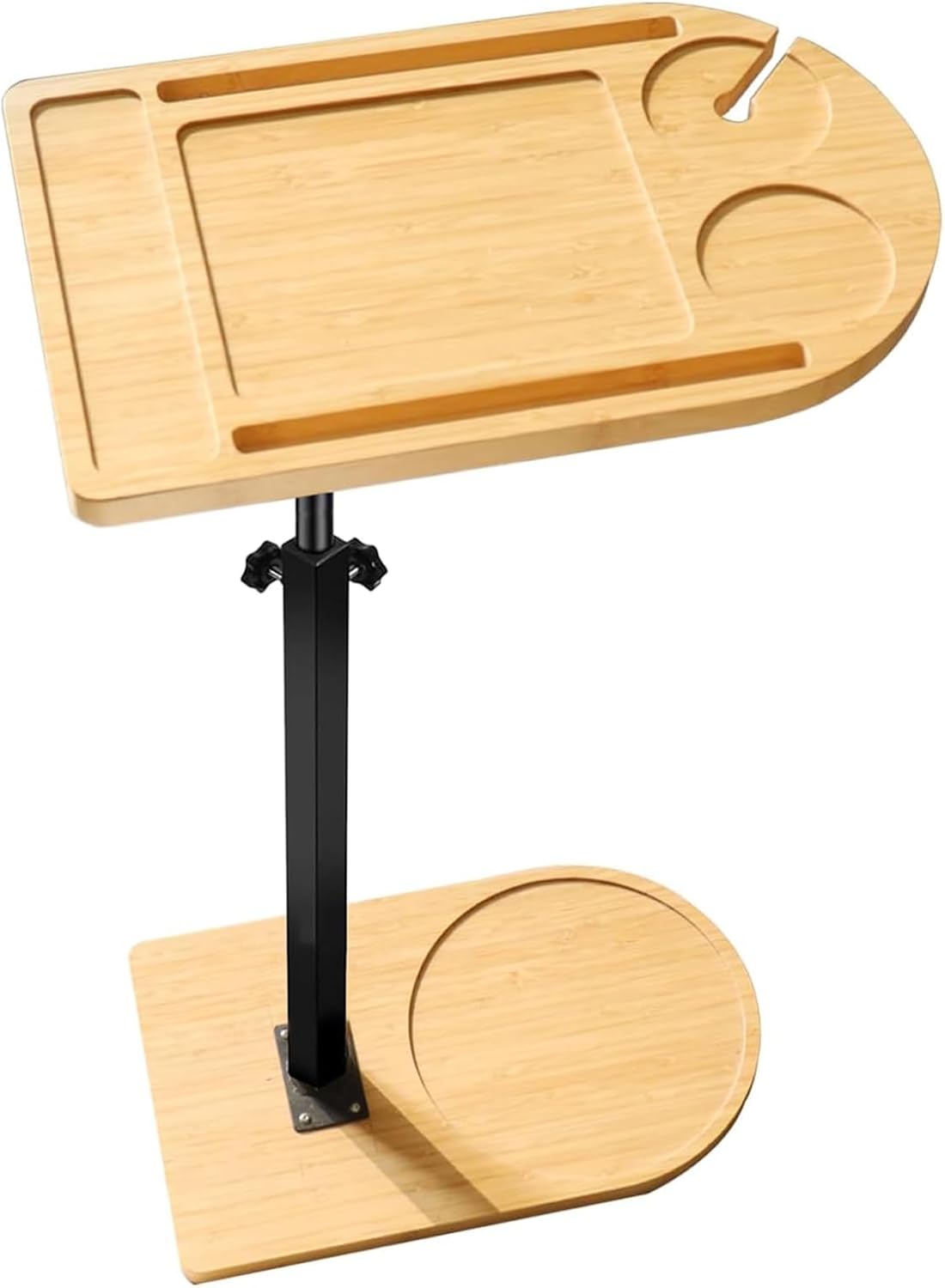 Bathtub Tray Table Adjustable Holders with Sturdy Metal Legs and Rotatable Wood Tray Portable Tub Side Table for Bathroom Storage Nonslip Organizers