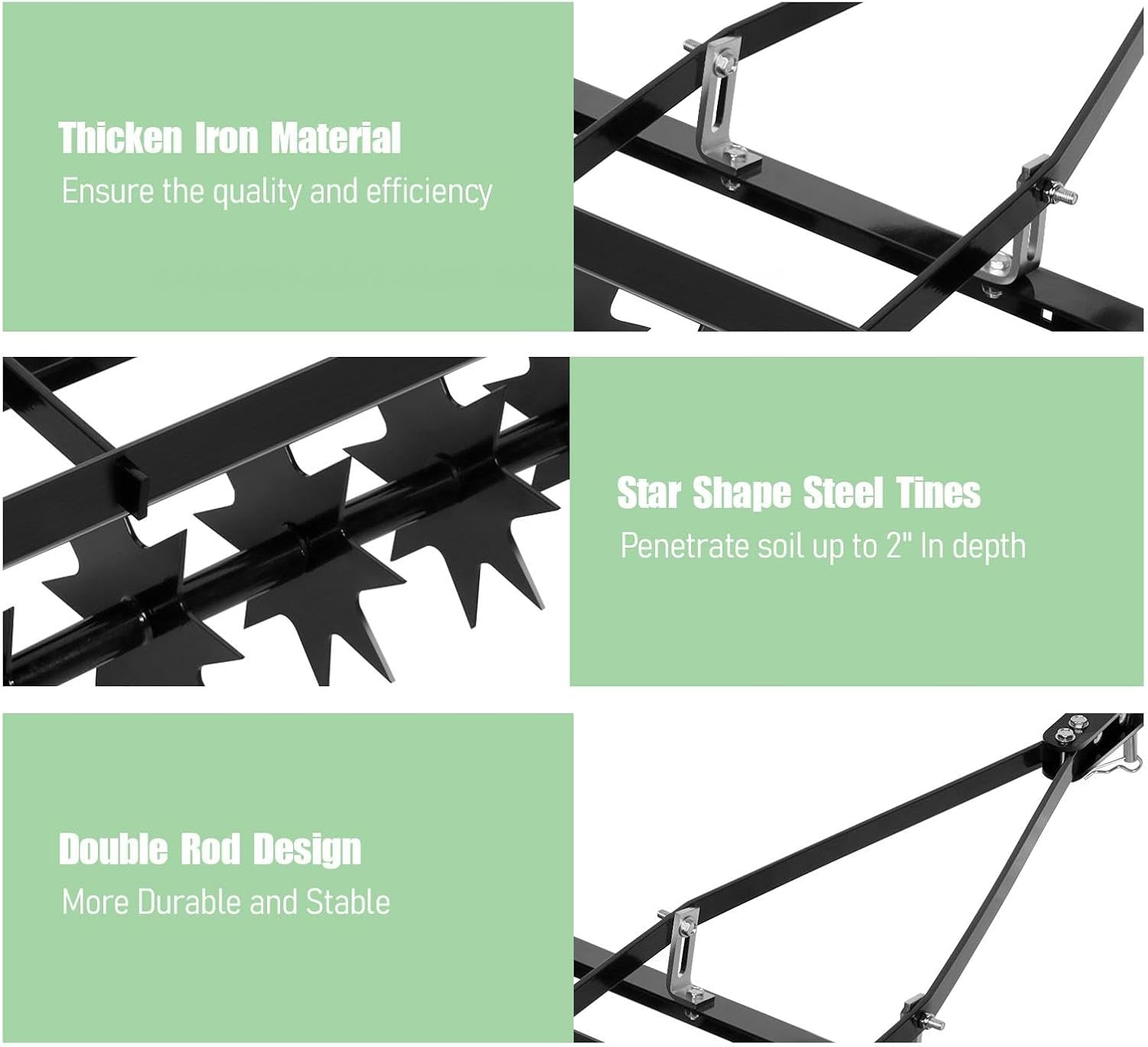 Tow Behind Lawn Aerator, 32" Manual Tow Behind Rolling Lawn Aerators, 500 LBS Tow Spike Lawn Aerator, ATV Core Aeration Black Tool for Lawn, Yard, Garden & Patio, with Improves Water & Air Flow