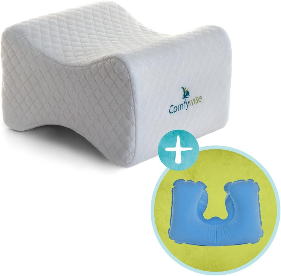 Comfywise White Orthopedic Knee Pillow for Side Sleepers: Memory Foam Leg Wedge for Joint and Back Pain, Sciatica Nerve, and Sleeping Relief Plus More