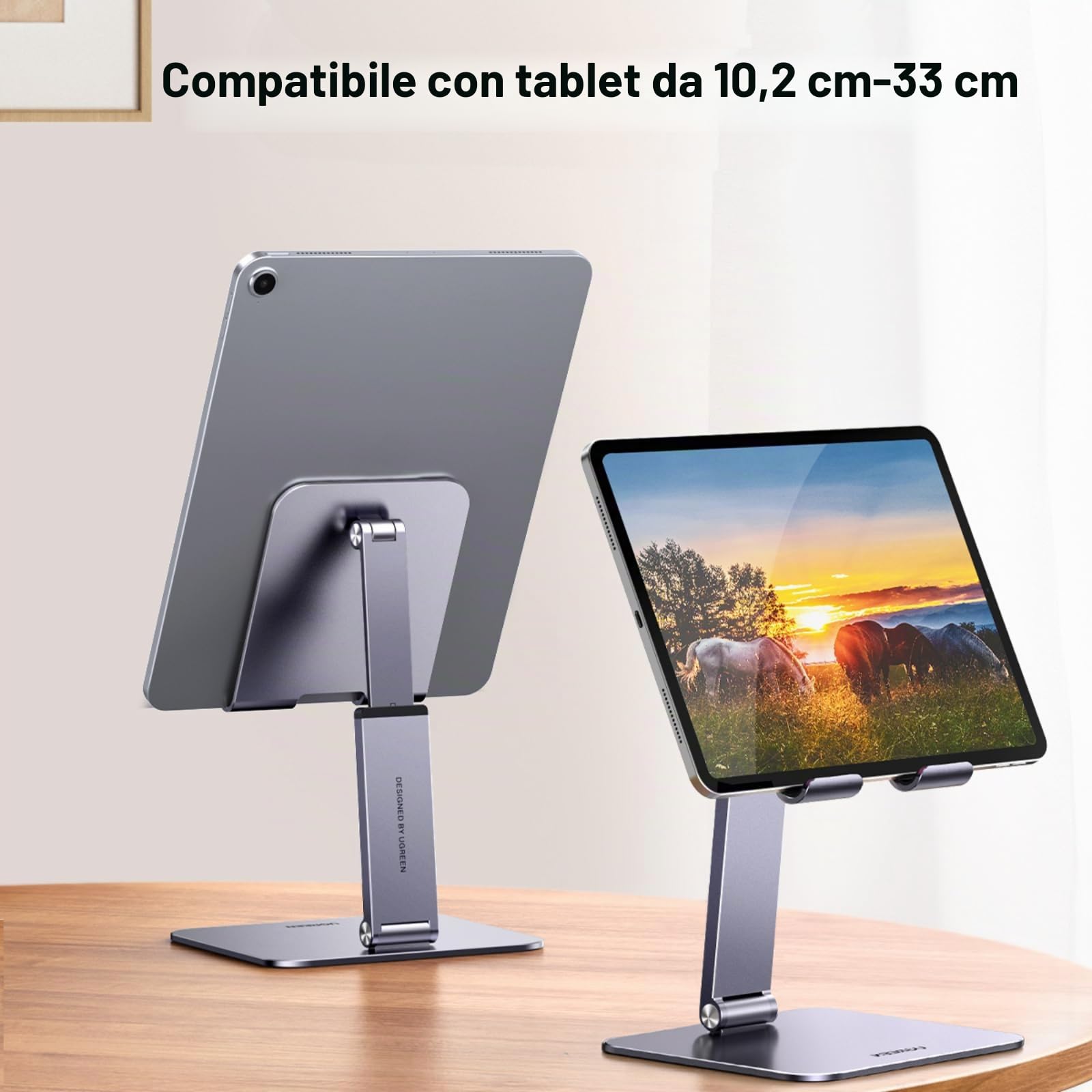 UGREEN Supporto Tablet Tavolo Alluminio, Porta iPad per Scrivania Regolabile di Alluminum Compatibile con Galaxy Pad, iPhone 16 Plus Pro Max ed Altri Dispositivo Fino a 12,9 Pollici