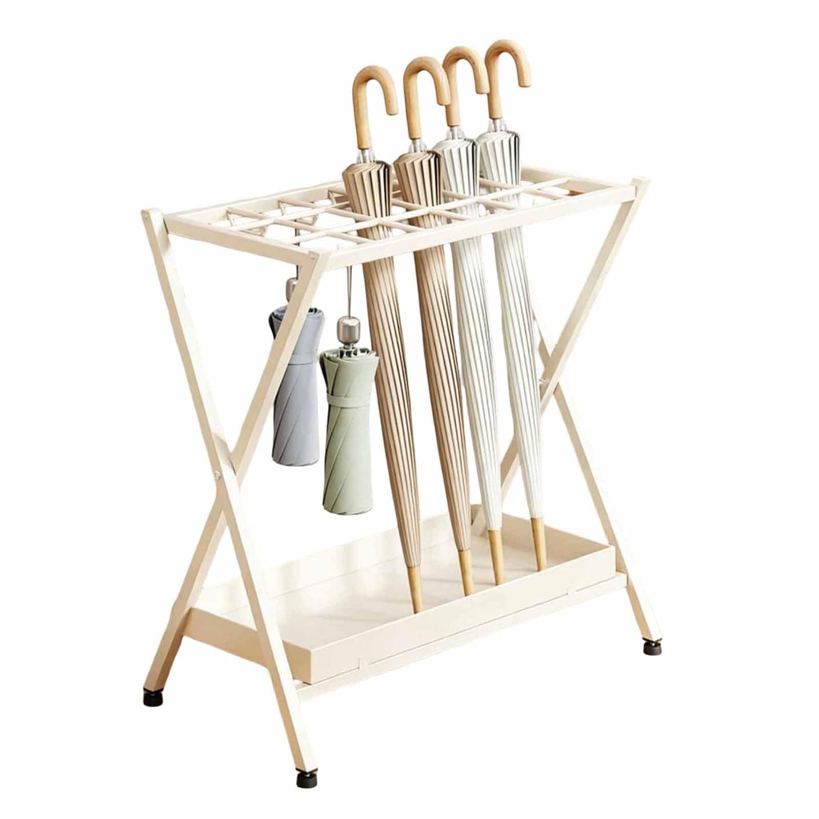 Asiwnshw Umbrella Stand, Foldable Umbrella Rack Organizer Freestanding, Cane Rack Walking Stick Stand, Umbrella Container with Drip Tray for Entryway, Mudrooms, Office(White)