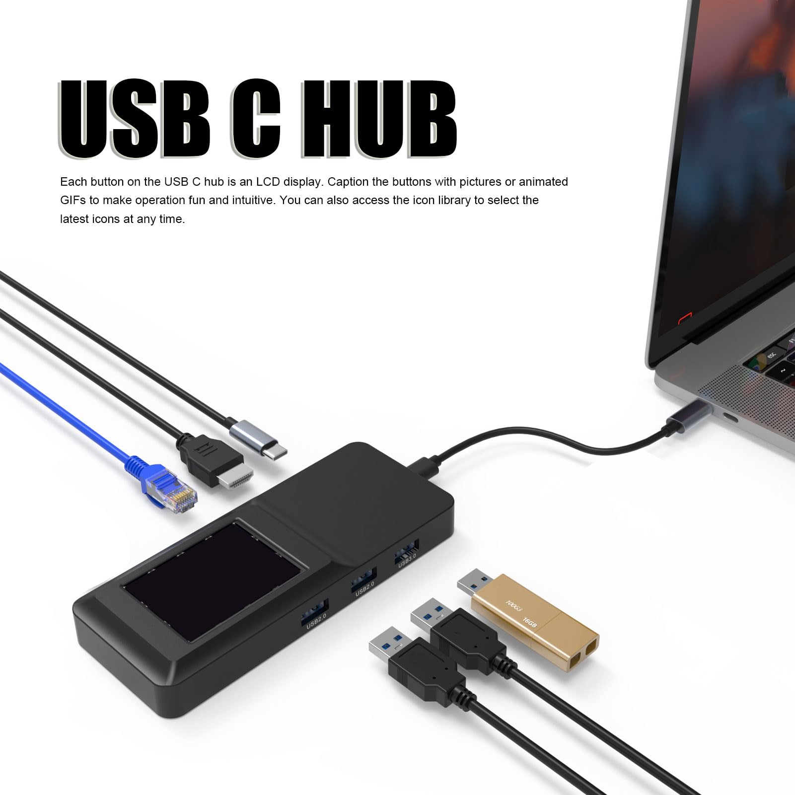 Hub USB C 8 W 1 do Odtwarzacza Stream Deck, 4K HDMI, RJ45, 100 W PD, Stacja Dokująca USB 3.0 z Czytnikiem Kart do MacBooka, MateBooka Pro i Dell