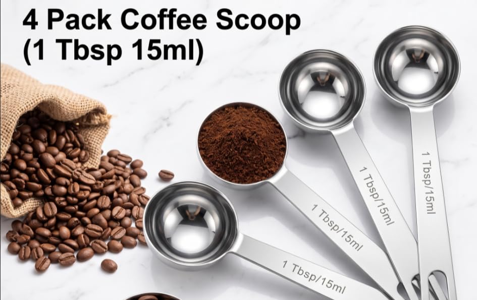4-Pack Coffee Scoop – 1 Tablespoon (15ml) Stainless Steel Measuring Spoons, Long Handle for Ground Coffee, Tea, and Powder - Image 6