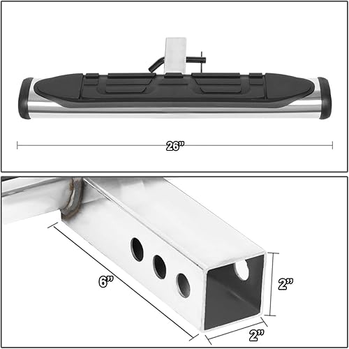 Miniatura 2 de DNA Motoring PT-ZTL-8102-SS - Barra de paso de remolque universal de acero inoxidable de 26 pulgadas de ancho x 4 pulgadas ovalada de 2 pulgadas,