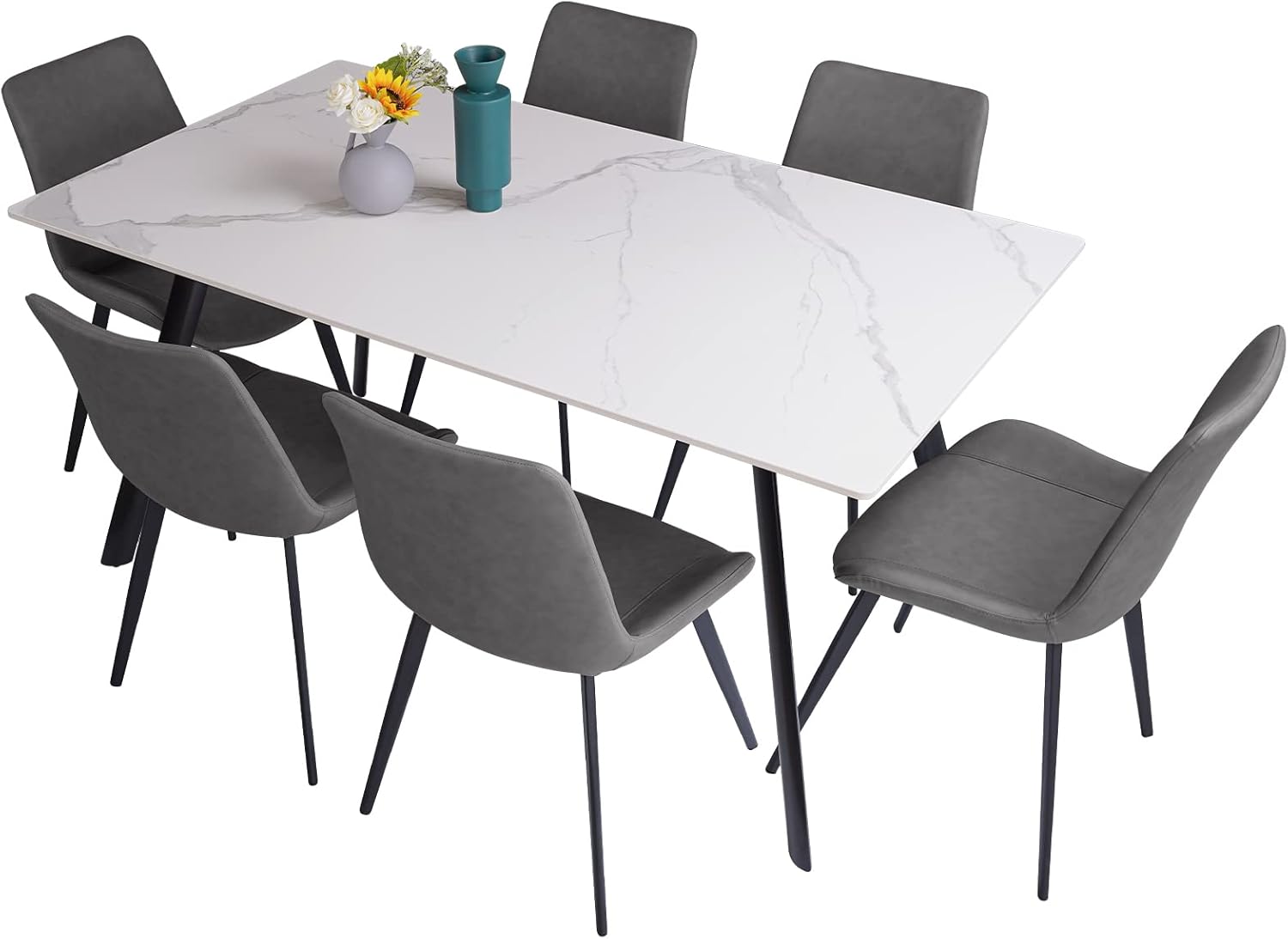 Zerifevni Dining Table Set for 6, Modern White Dining