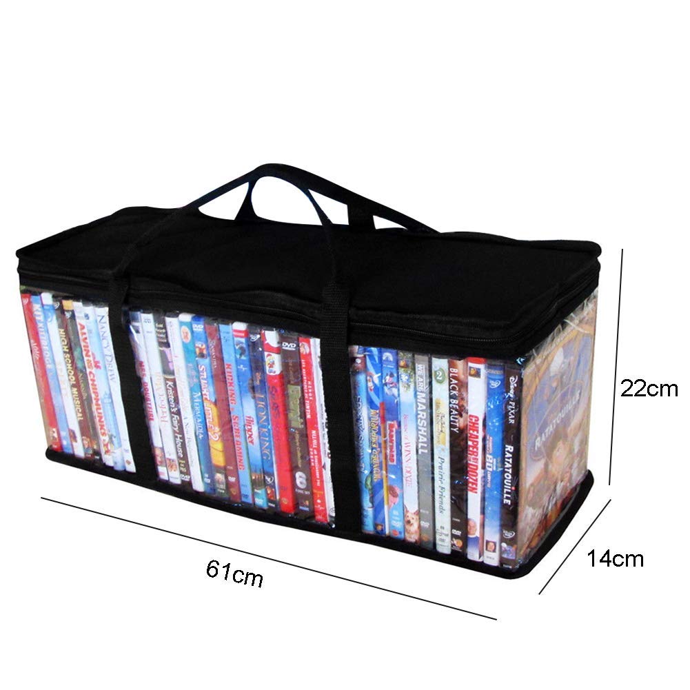Grand Fermeture Éclair Tissu Oxford DVD Sac de Rangement Portable Protectrice CD Support Vidéo - Noir, 61 * 22 * 14cm