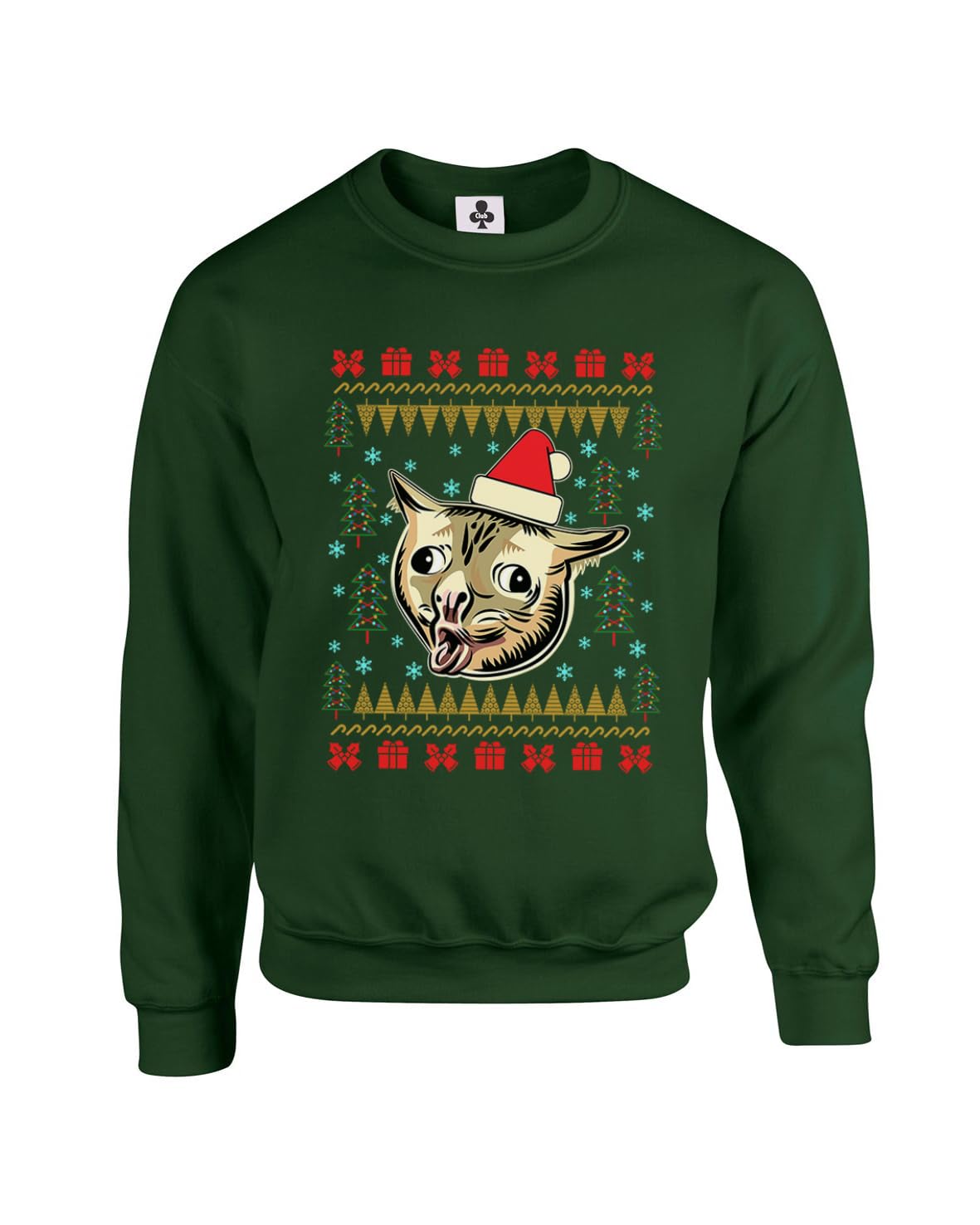 New Spirit Original Unisex Forest Green Xmas, Coughing Cat Meme, Viral Cats Christmas Festive Snow Santa Joke Comedy Funny Adults Sweatshirt Jumper