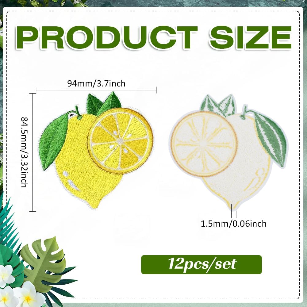 MAYJOYDIY 12Pcs Lemon Iron On Patch Lemon Embroidered Applique Fruit Theme Sew On Applique Patch Craft Clothing Decorative Repair for Backpacks T-Shirt Jeans Skirt Scarf Hat Bag