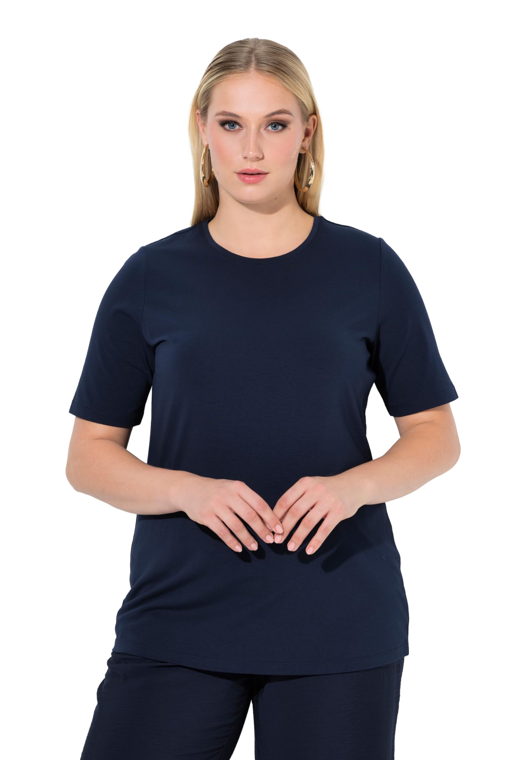 Ulla Popken Damen große Größen Übergrößen Plus Size T-Shirt, Slim, Rundhalsausschnitt, Halbarm 847719