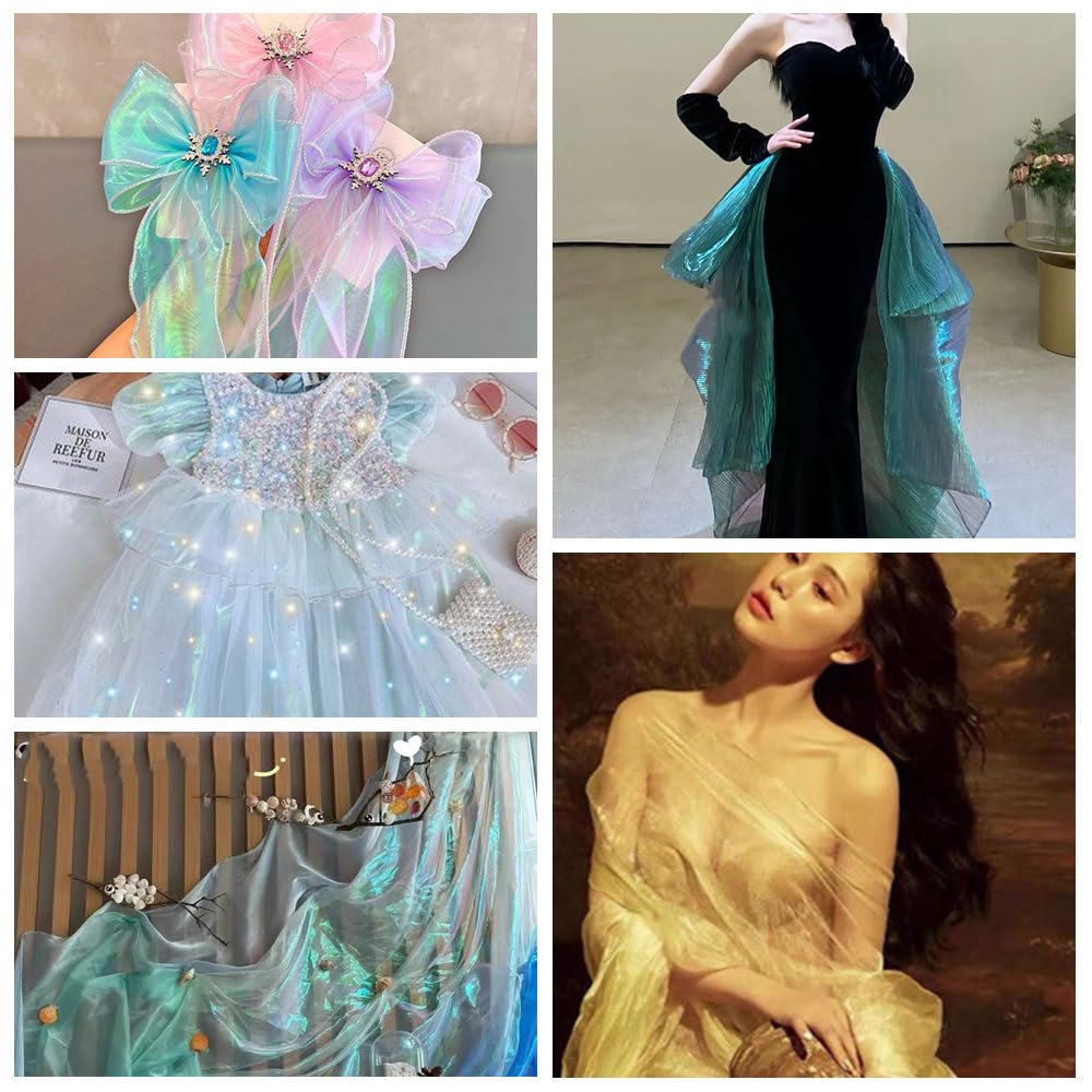 Schillernder Organzastoff Purpurrot 10m*150cm Gradient Organza Spitzenstoff Magisch Glänzend Stoffband Bunt transparenter Stoffe zum Nähen Tüllstoff Dekostoff für DIY Kostüm Hintergrund Hochzeit