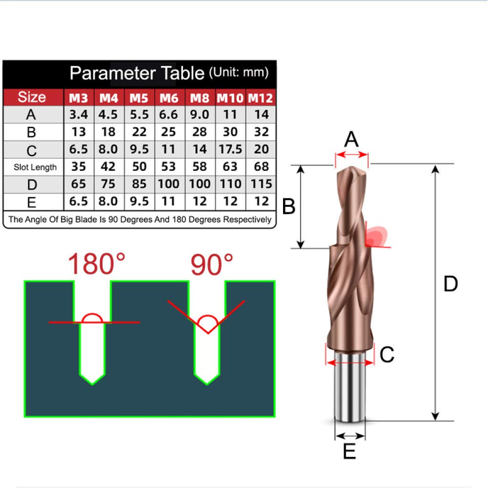M35 HSS-CO Cobalt Two Stage Step Drill Screw Candle Twist Counter Drill Drill for Stainless Steel Drilling and Charging-M6 90 Degree
