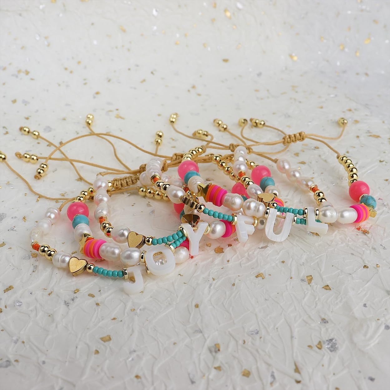 Valentines Day Initial Pearl Beaded Adjustable Bracelets for Women, Cute Handmade Gold Clay Beads Friendship Heart Letter Name Bracelet Holiday Beach Jewelry Friend Gift - Image 4