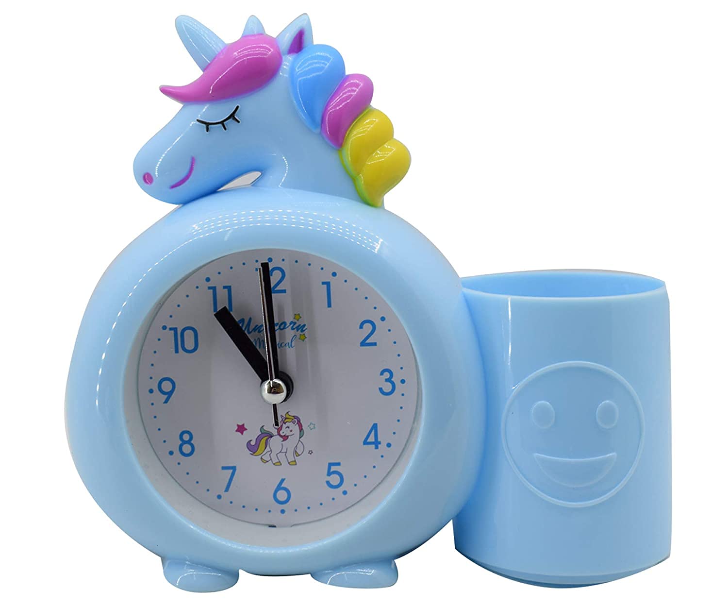 ANG® Unicorn Style Alarm Table Clock with Pen Pencil Stand for Kids Room/Boys/Girls Birthday Return Gifts (Blue) 1