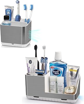 Bathroom Toothbrush Holder Set, Kids Electric Toothbrush and Toothpaste Holder, Brushed Nickel Bathroom Accessories Vanity Organizer Brushed Silver