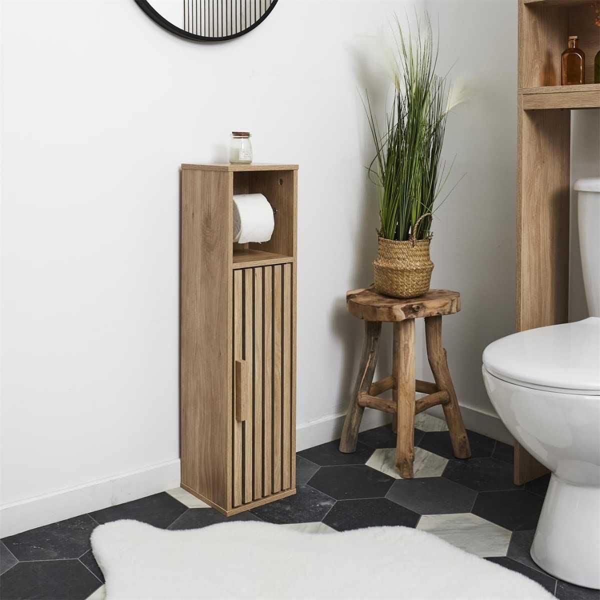 Meuble dérouleur papier toilettes 1 Portes Effet Bois avec Tasseaux - PAJAN