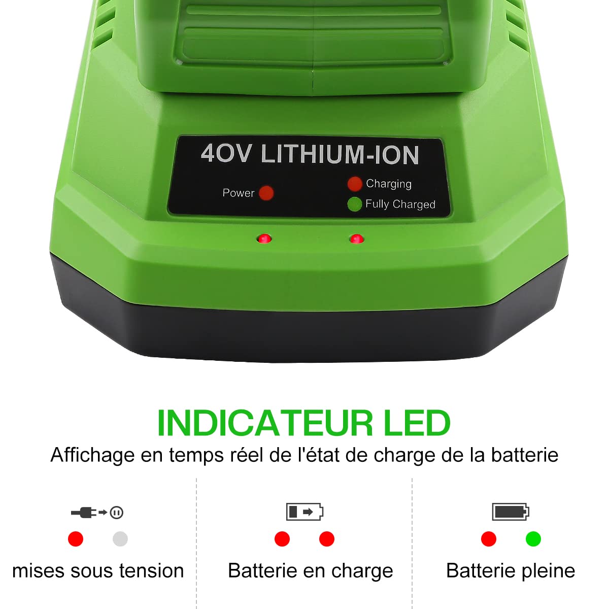 Chargeur 40V Greenworks G40C Compatible Série 40V