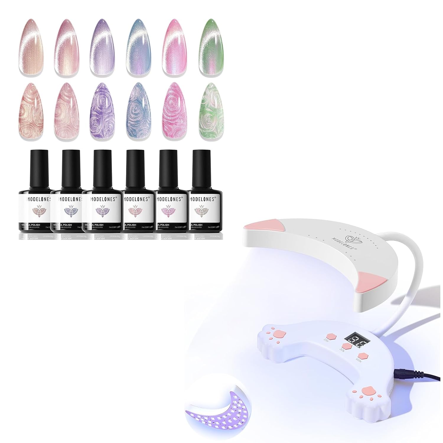 Modelones Pearl Cat Eye Gel Nail Polish and UV LED Nail Lamp