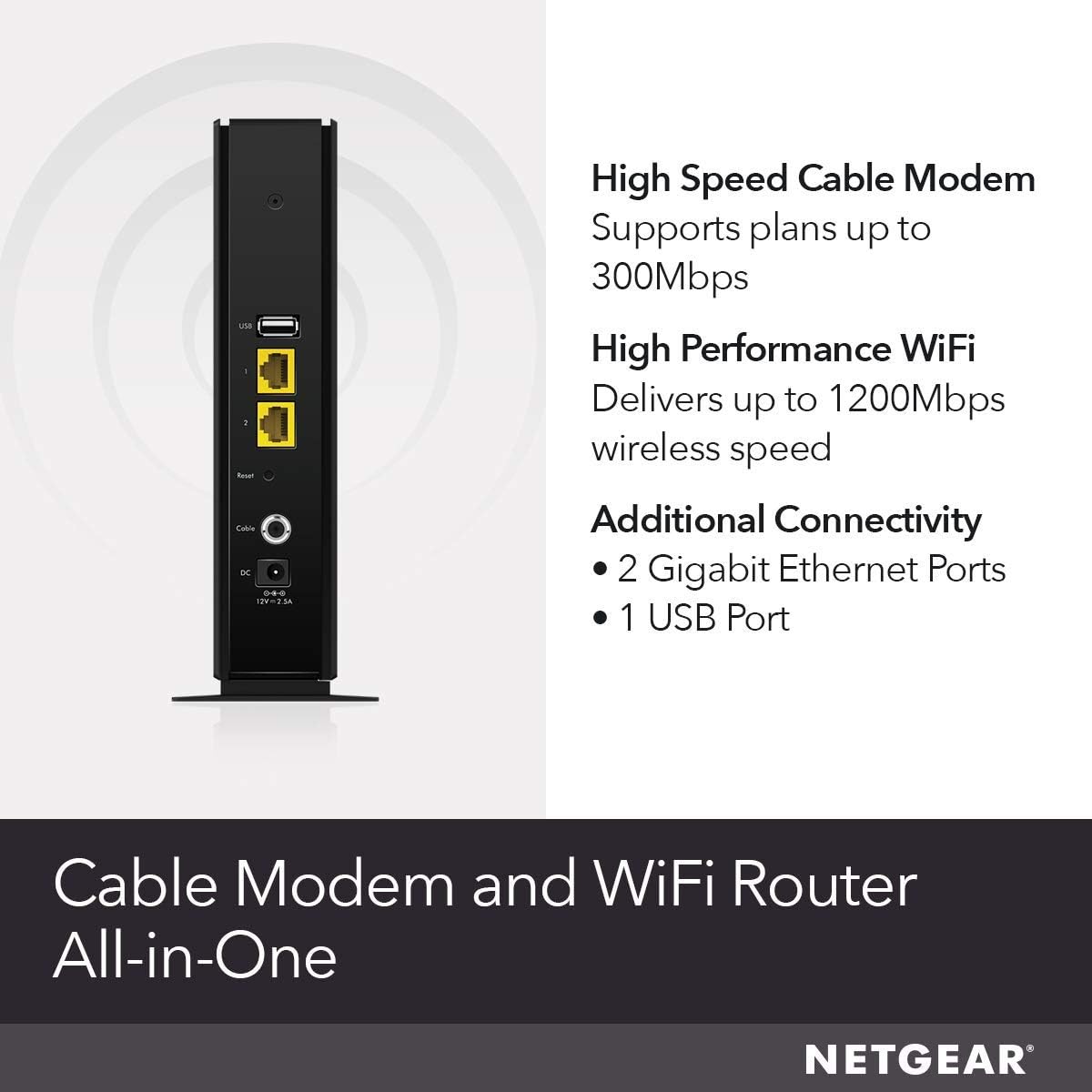 NETGEAR Cable Modem with Built-in WiFi Router (C6230) - for Cable Plans Up to 300Mbps | AC1200 WiFi Speed | DOCSIS 3.0 (Renewed)