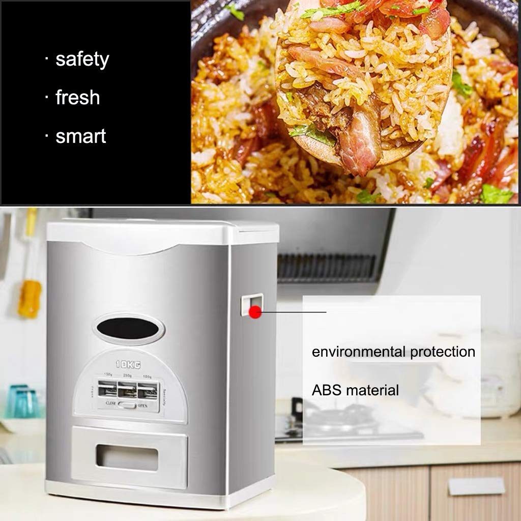 Distributeur automatique de riz, conteneur de stockage de en acier inoxydable, organisation du riz(Black,20kg/44lb)
