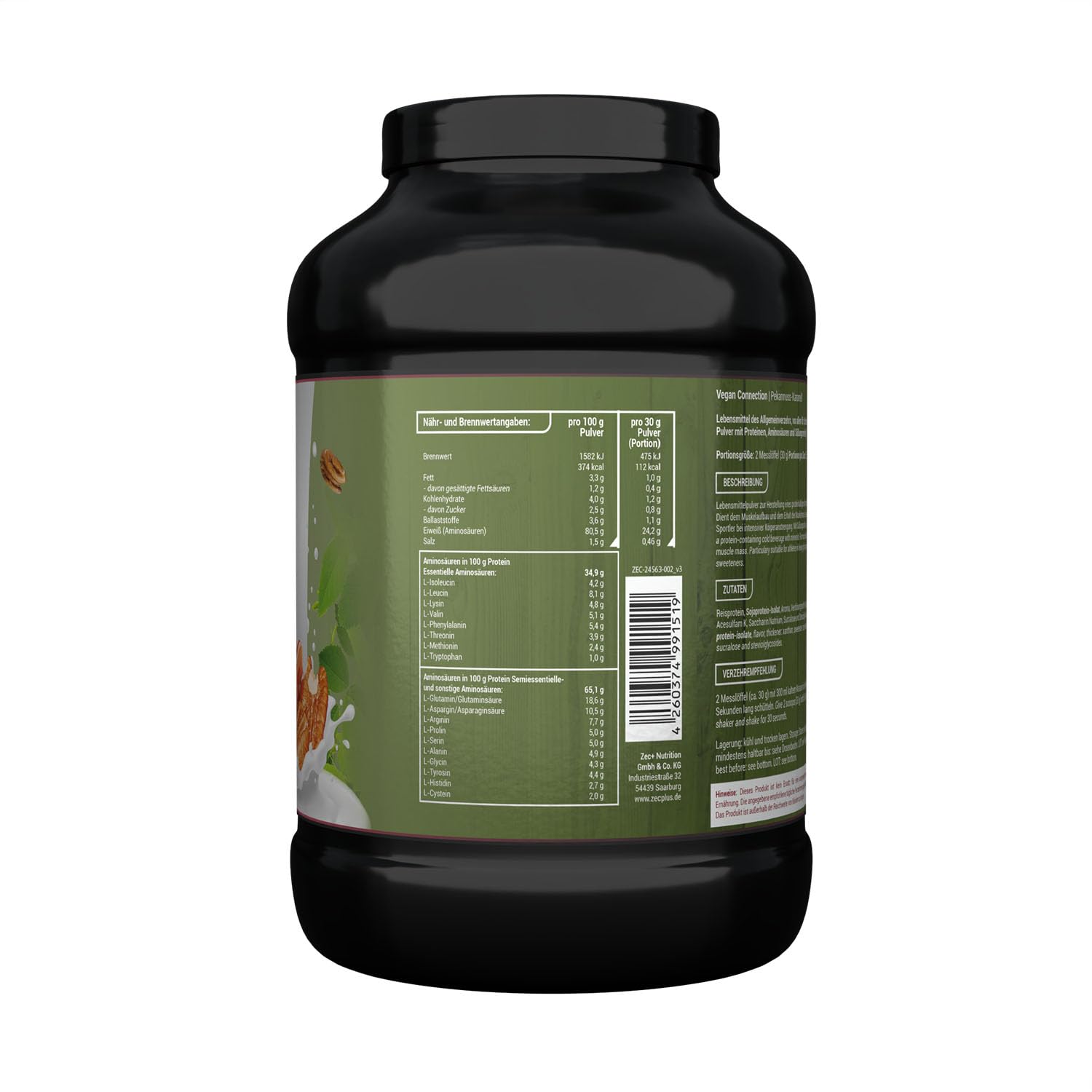 Zec+ Nutrition LADIES Vegan Connection – Pekannuss Karamell, 1000 g veganes Proteinpulver für Frauen als Eiweiß-Shake für Fitness & Sport, enthält Reisprotein und Sojaprotein-Isolat, Made in Germany