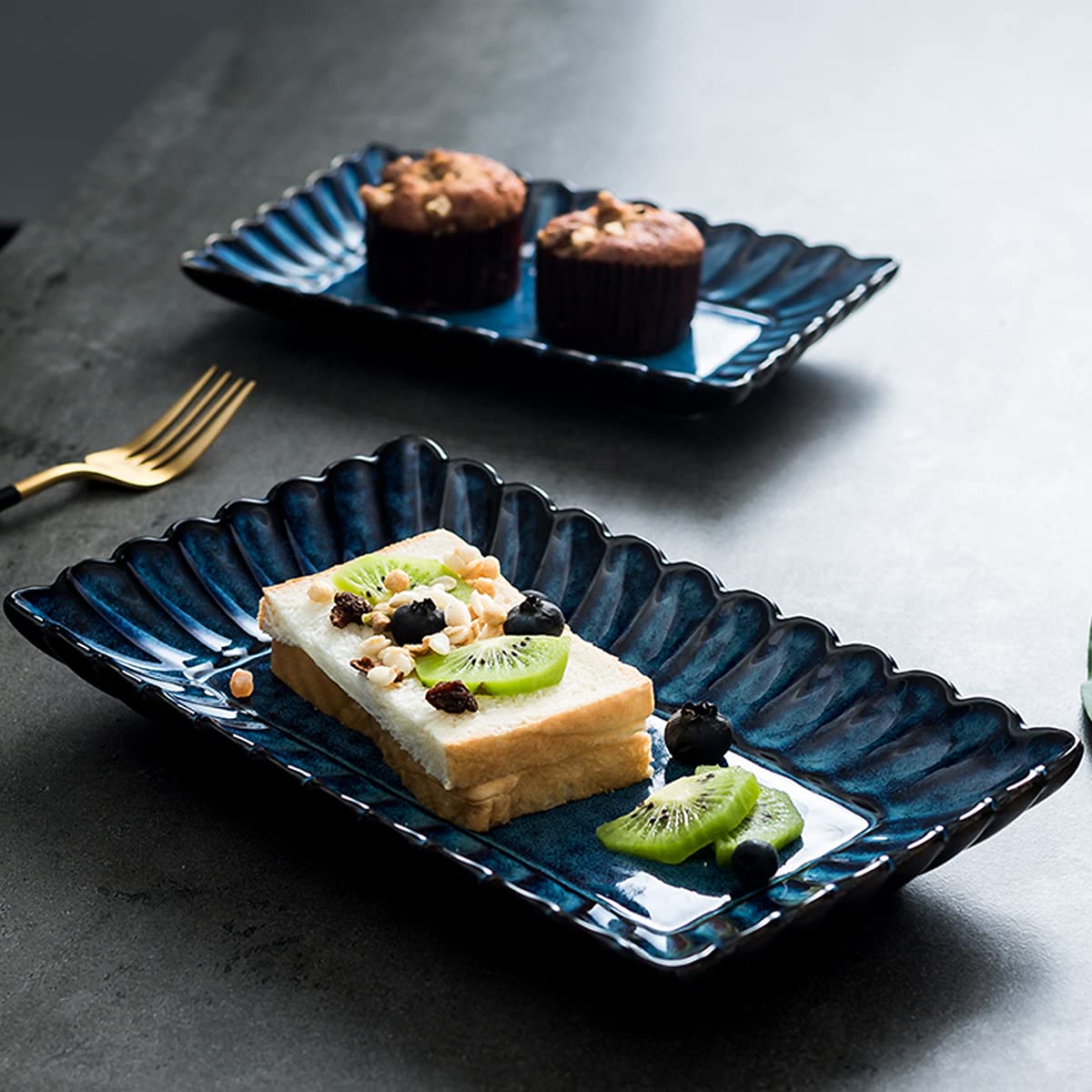 Assiettes à dîner de Poisson rectangulaires, Assiettes à dîner de Style Japonais, Assiettes à Sushi en céramique, 2 pièces/20 cm，8Inch
