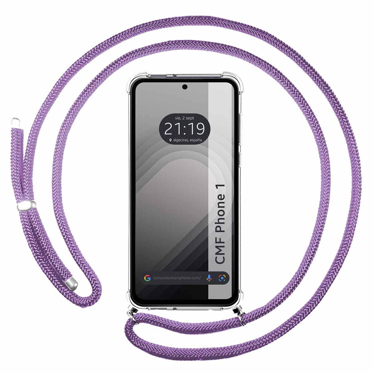 Tumundosmartphone Transparent Hanging Case for Nothing CMF Phone 1 with Purple Cord