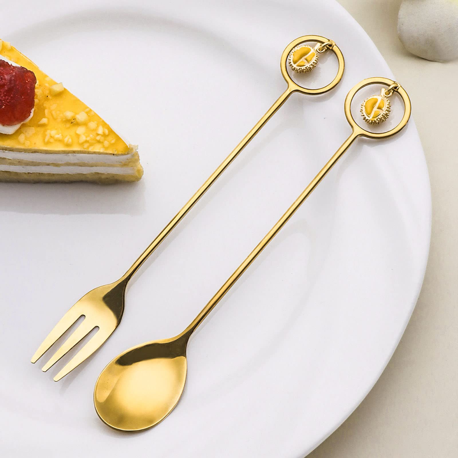 6 Pack Stainless Steel Tableware Flatware Dessert Forks Spoons Stirring Spoons Fruit Forks Durian Shaped For Cake Fruit