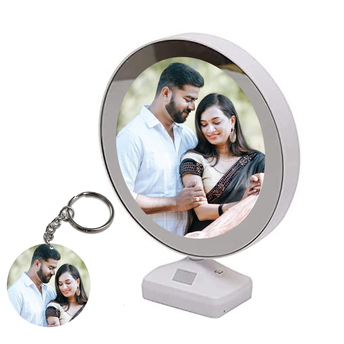 Theprintshine Personalized Customized Magic Mirror With Led Light Photo Frame, Home Dã©Cor, White Plastic, Gifts For Special Occasion, Use 10 Inch, Framed, Tabletop Mount, Round