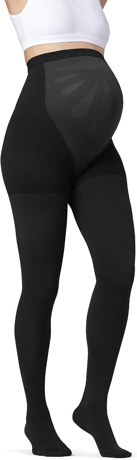 JOBST Maternity Opaque Compression Waist High Pantyhose Stockings, Closed Toe, 15-20 mmHg Moderate Support for Swollen Legs During Pregnancy, Black, X-Large