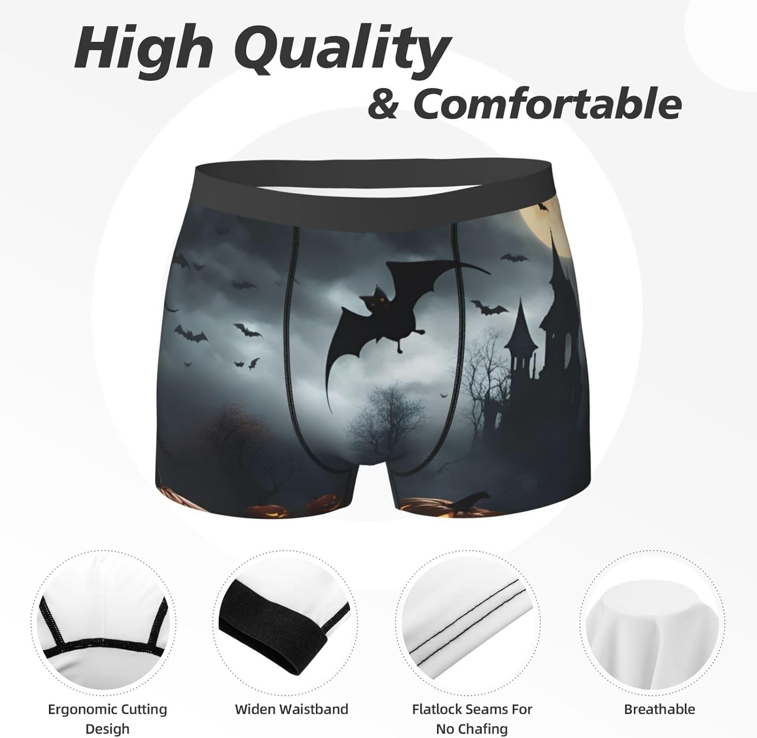 Halloween Flying Bats Print Men'S Boxer Briefs, Breathable Comfortable Mens Underwear With Soft Stretch Fabric