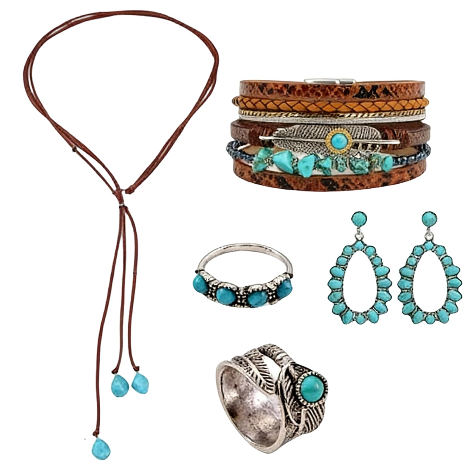 RUHSNJK 5 Pcs Cowgirl Accessories for Women Cowgirl Outfits, Cowboy Hat Turquoise Western Jewelry Set