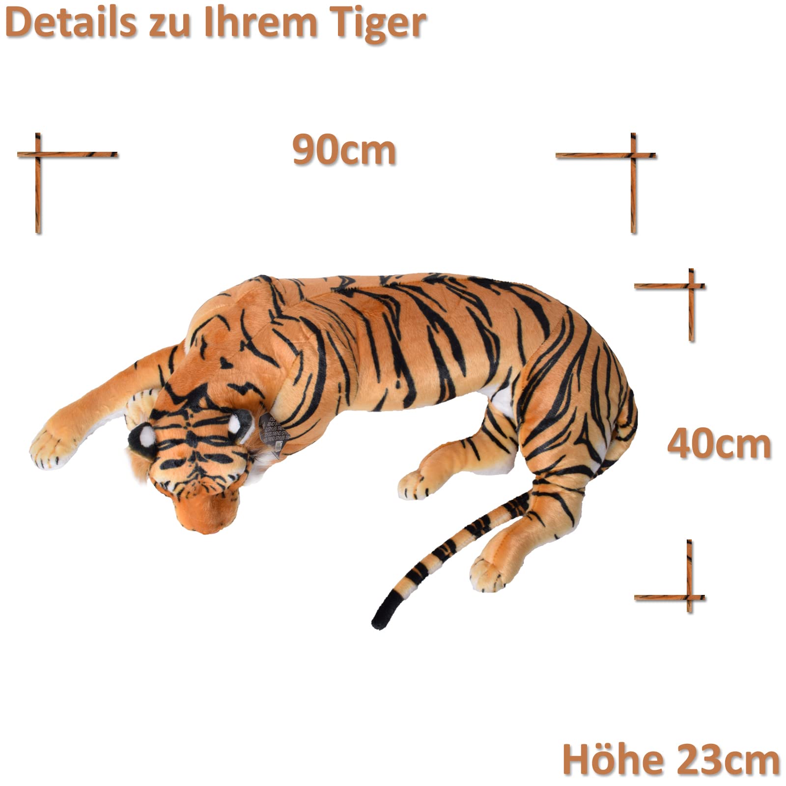 TE-Trend XXL Plüschtier Tiger Kuscheltier Stofftiger lebensechte Raubkatze liegend Dschungel Steppe 90 cm Mehrfarbig getigert
