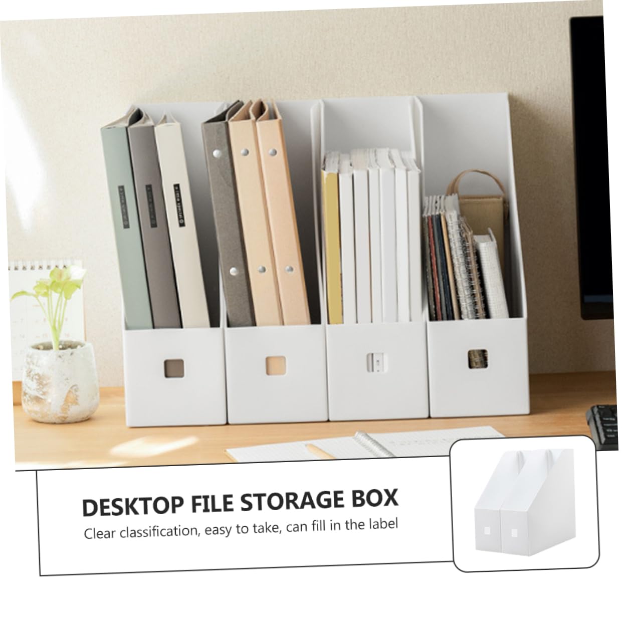 FUNOMOCYA 2pcs Plastic File Storage Rack Shelves for Desktop Organizer, White, 20in