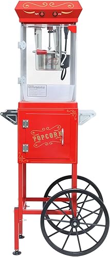 Miniatura 15 de Máquina de palomitas de maíz vintage con carrito, carrito de palomitas de maíz de 20 onzas, máquina de palomitas de maíz con gabinete de Rojo