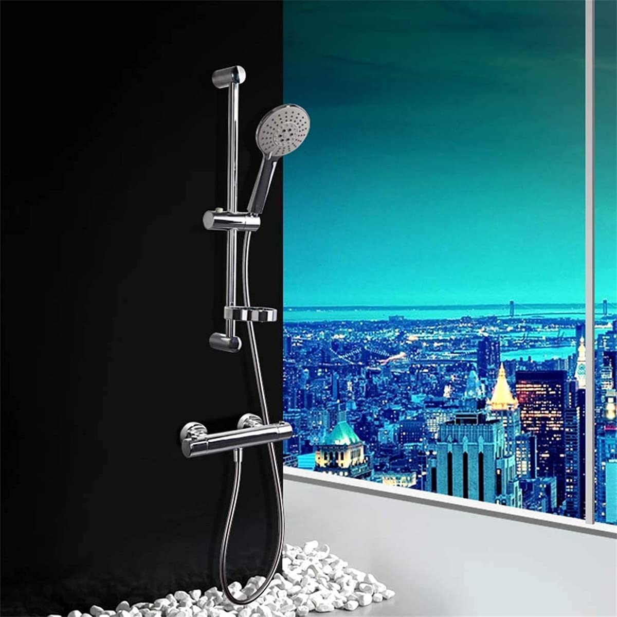 OZBMA Stainless Steel Hose Mixer Shower Descaling System Rainfall And Handheld Shower, Set Bath Chrome Pole For Head