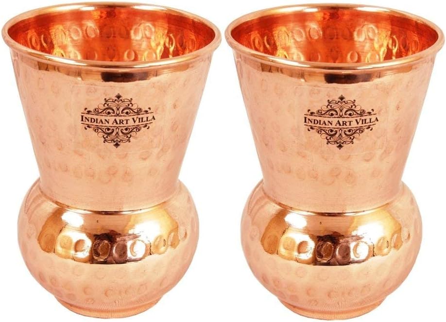 Copper Glass Tumbler With Hammered Shine Design Brown Color Drinkware, Volume-10 Oz, Set of 2