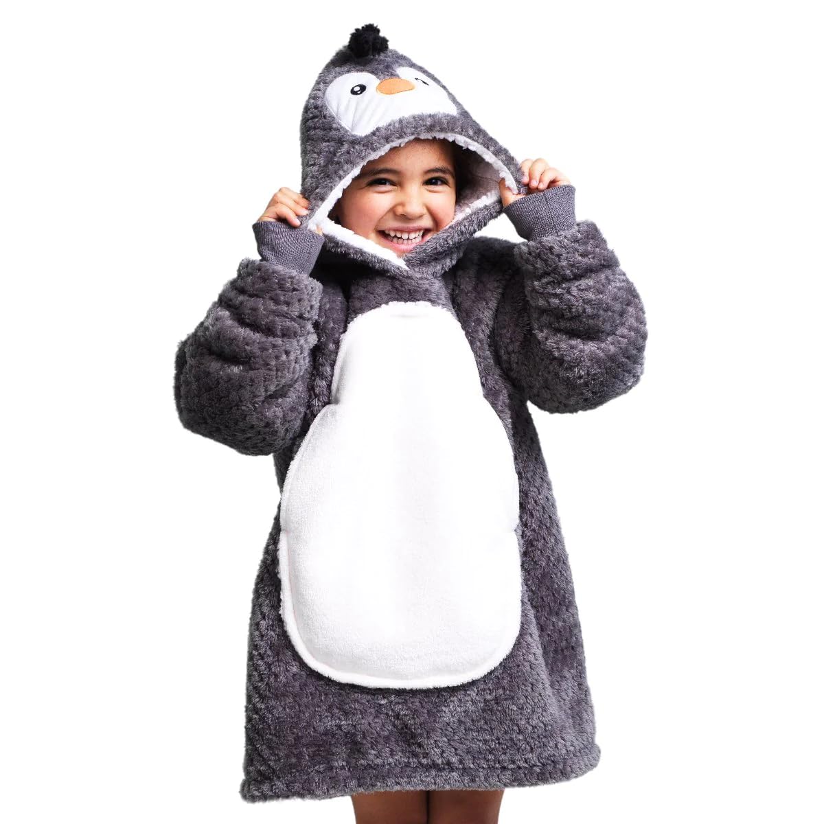 Noxxiez Cuddle Kids Small Blanket Hoodie Penguin 3-6 years Grey
