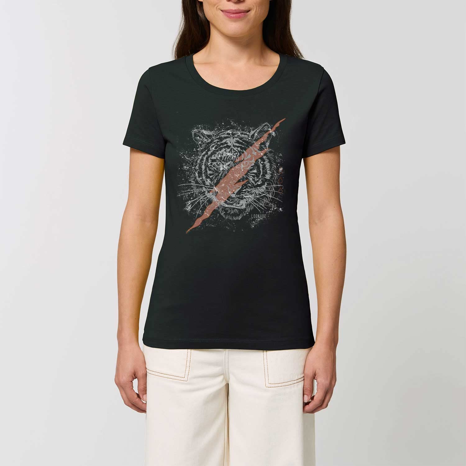 Damski T-Shirt Expresser - Tygrys Vintage - Sportowy styl Street-Style Basic T-Shirt z bawełny organicznej na wiosnę i lato