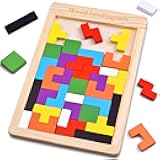 FFTROC Wooden Puzzles for Kids Ages 4-8 8-10 Thick Colorful 3D Russian Blocks and Brain Teaser Tangram Jigsaw STEM Intelligence Toys Educational Gift for Toddlers 3 4 5 6 7 Years Old Boys Girls