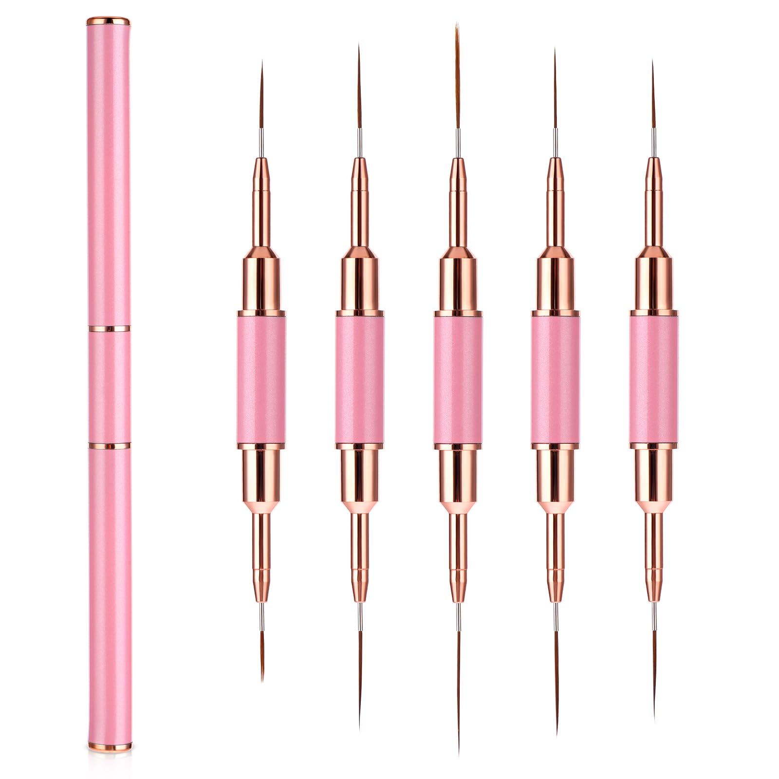 5 Piezas Cepillo de Uñas de Doble Punta Pinceles para Diseño de Uñas Pincel de Línea Fina a Rayas Pincel para Esmalte de Uñas de Gel Pincel para Detalles Pincel Acrílico para Pintura