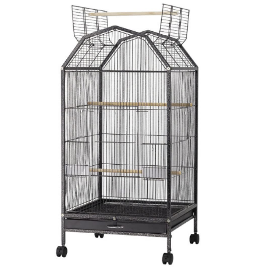 Fayruz Wrought Iron Bird Cage with Play Top and Rolling Stand for Parrots ​Conures Lovebird Cockatiel Parakeets