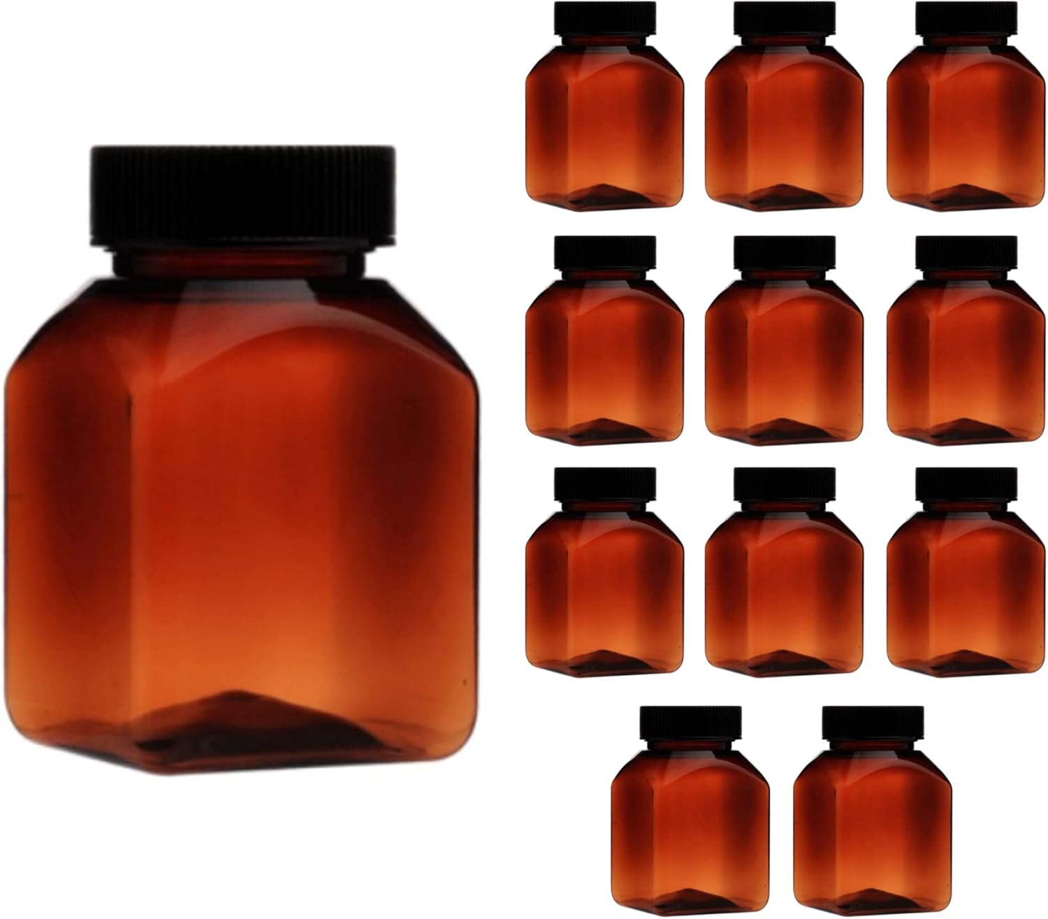 Square Plastic Bottles with Plastic Screw Caps (12 Pack) – 4oz 120ml (Bottle-Clear, Cap-Black) : Industrial & Scientific