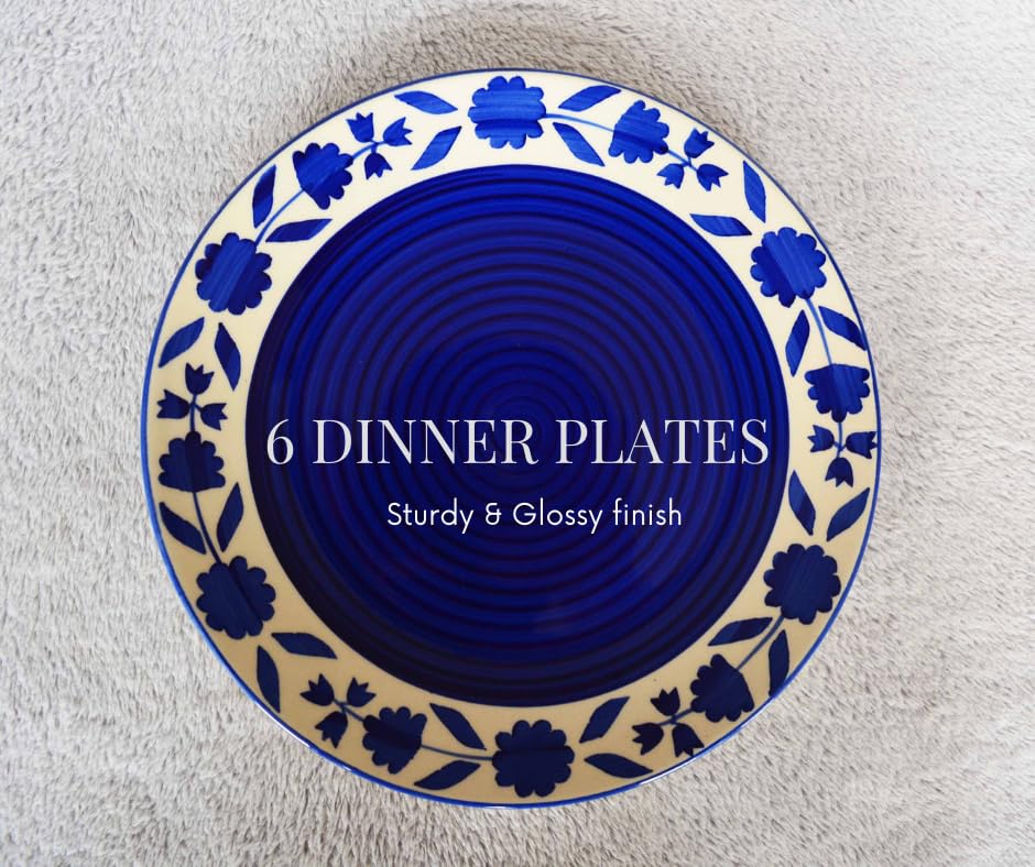 Image of Ceramic Dinner Set of 34 Pieces- Premium Blue Legend Collection | Chipproof Handpainted Stoneware Ceramic Set l | Lead and Cadmium Free,Food Grade Quality (34, Blue Legend)