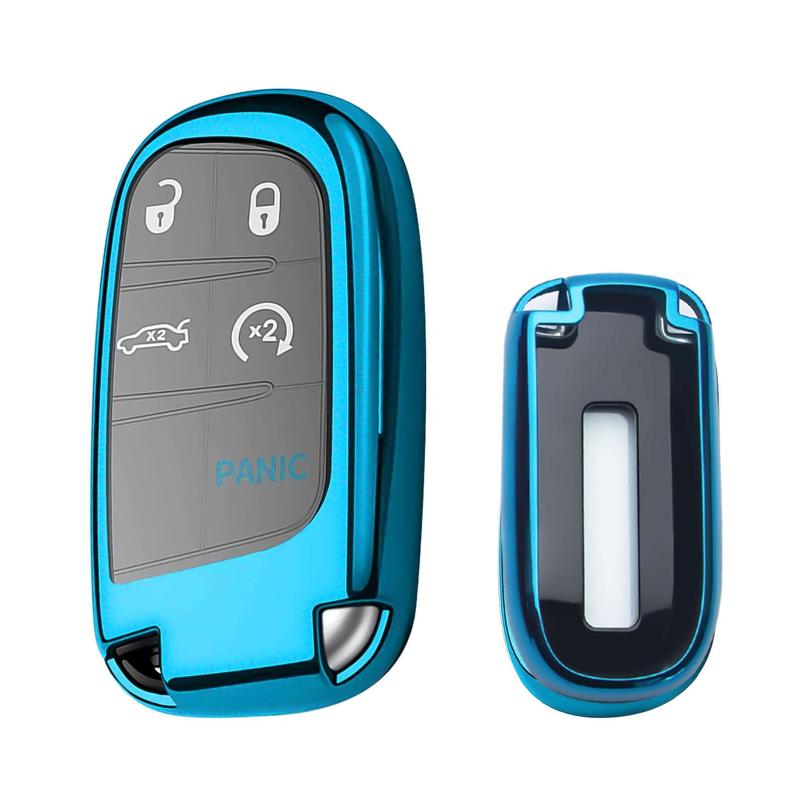 Xotic Tech Blue Soft TPU Key Fob Shell Skin Cover, Compatible with Chrysler 200 300 or Dodge Charger Challenger Dart Durango Journey or Jeep Grand Cherokee Renegade Smart Keyless Entry Key