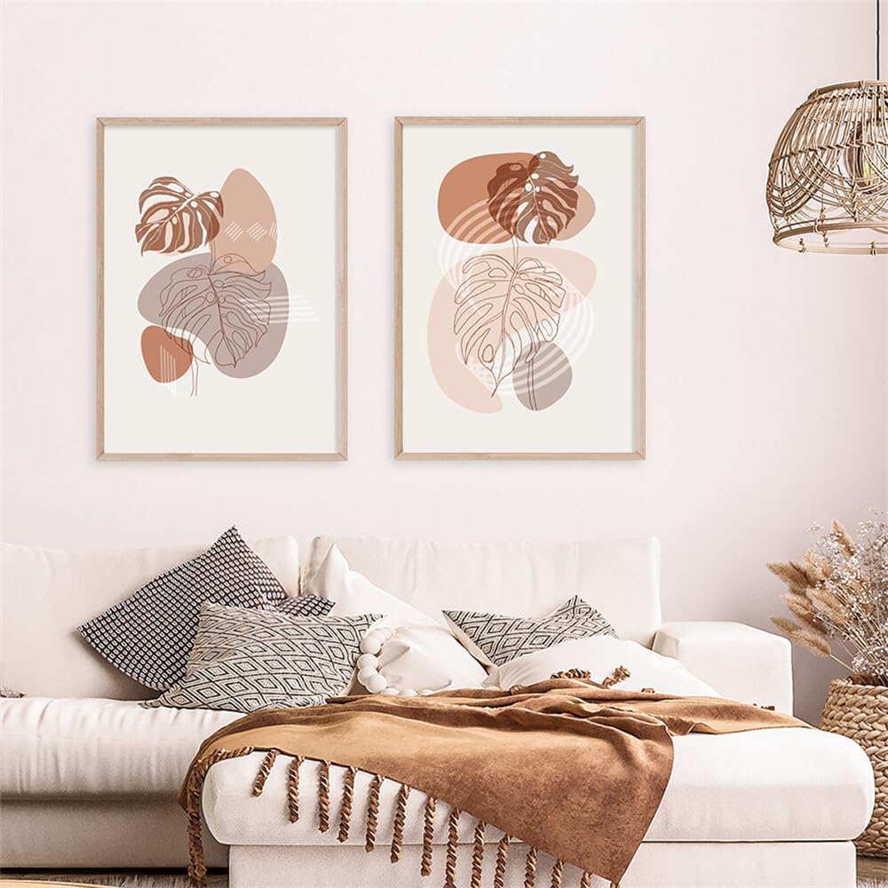 WUHBCZ Canvas Paints,Boho Abstract Leaves Botanical Line Posters Canvas Painting Wall Art Print Pictures for Living Room Bedroom Kitchen Home Decoration-60 * 70cm*2PCS (No Frame)
