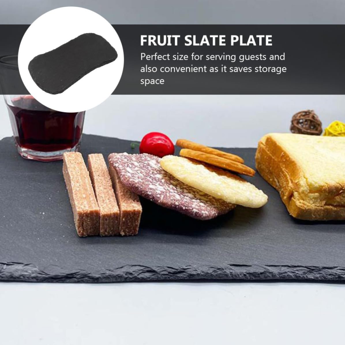 SOLUSTRE Platos de Comida Multiusos de Pizarra Negra Forma de Riñón, Bandeja para Frutas y Aperitivos Adecuado para Servir Invitados y Charcutería