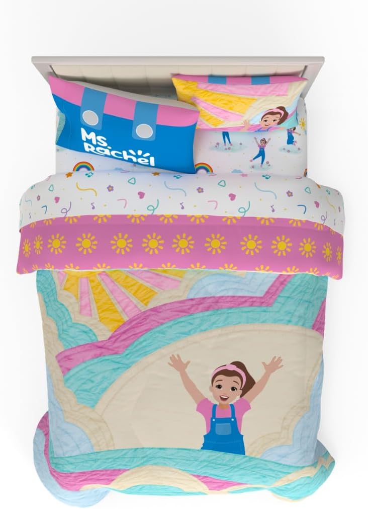Ms. Rachel Educational Adventures Kids Bedding Super Soft Microfiber Comforter and Sheet Set, 5 Piece Full Size, (Officially Licensed Product) by Franco
