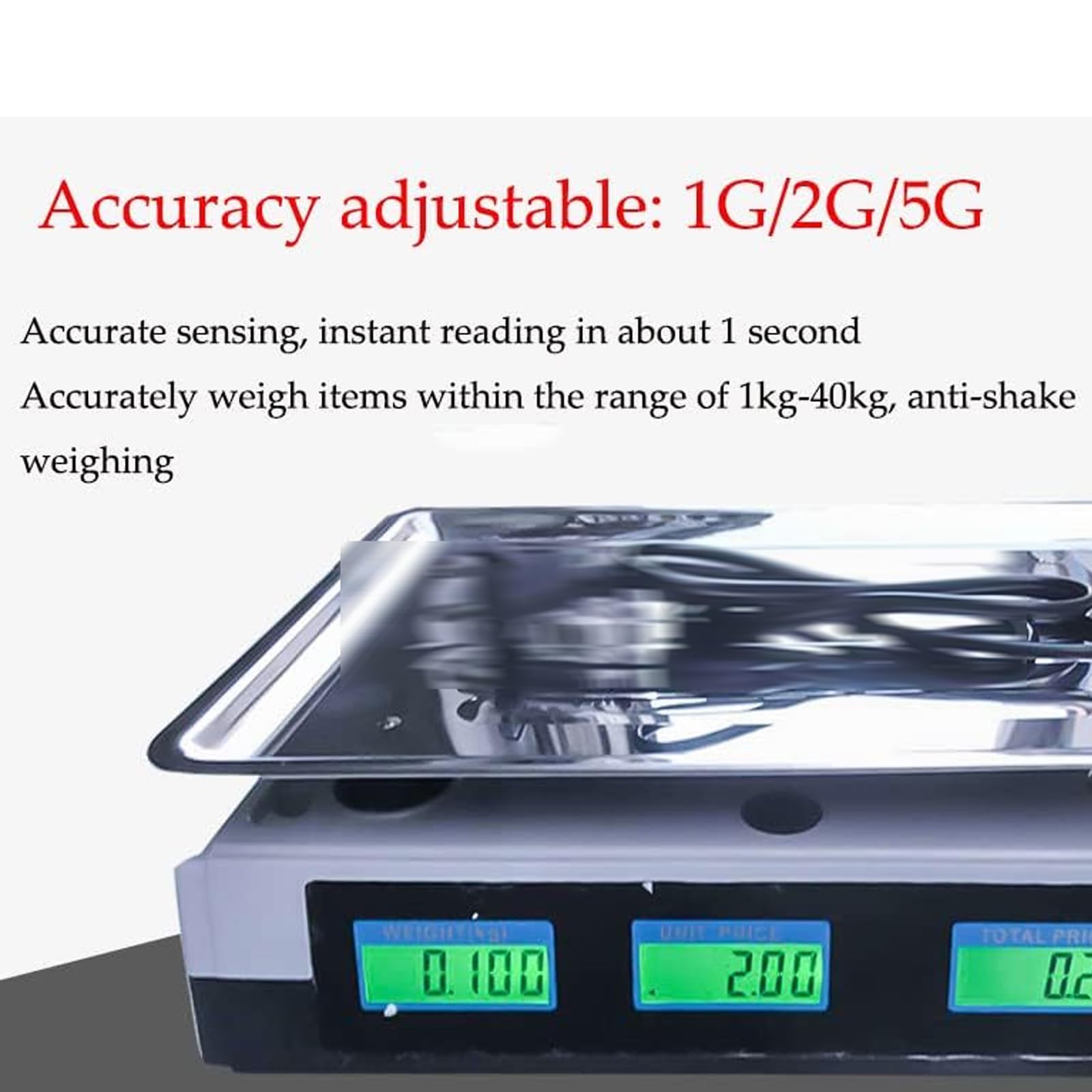 Básculas de Cocina electrónicas, básculas Digitales de Cocina, básculas de Mesa comerciales, básculas de Plataforma de Acero Inoxidable de 40 kg con Pantalla LCD, Color Blanco y Negro.